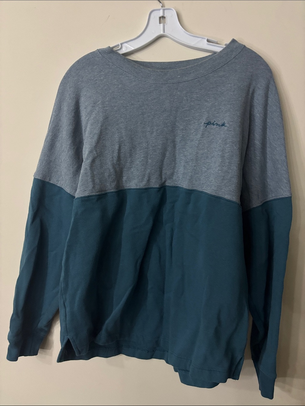 PINK Victoria's Secret Two-Tone Crewneck Sweater - Gray & Teal